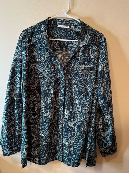 Notations Tops - Notations Teal and White Paisley Long-Sleeve Button-Down Shirt
